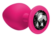 Большая розовая анальная пробка Emotions Cutie Large с чёрным кристаллом - 10 см. - фото, цены