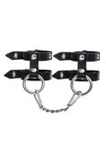 Черные однослойные кожаные наручники из двух ремешков - фото, цены
