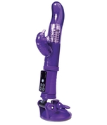 Фиолетовый вибратор с клиторальным стимулятором и супер надёжной присоской - фото, цены