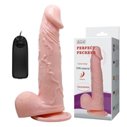 Телесный вибромассажер-реалистик с мошонкой Perfect Pecker - 18,5 см. - фото, цены