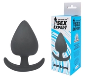 Чёрная анальная пробка с широким основанием-дугой Sex Expert - 9,5 см. - фото, цены