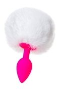 Розовая анальная втулка Sweet bunny с белым пушистым хвостиком - фото, цены
