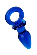 Синяя анальная пробка из стекла с ручкой-кольцом - 14 см. - фото, цены