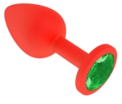 Красная анальная втулка с зеленым кристаллом - 7,3 см. - фото, цены