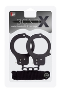 Чёрные наручники из листового металла в комплекте с веревкой Bondx Metal Cuffs Love Rope Set - фото, цены