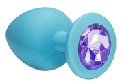 Большая голубая анальная пробка Emotions Cutie Large с фиолетовым кристаллом - 10 см. - фото, цены