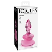 Розовая стеклянная пробка Icicles №90 с силиконовой присоской - 8 см. - фото, цены