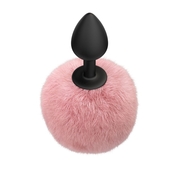 Черная анальная пробка с розовым пушистым хвостиком Fluffy - фото, цены