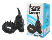 Эрекционное виброкольцо Sex Expert черного цвета - фото, цены