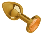 Золотистая анальная втулка с оранжевым кристаллом - 7 см. - фото, цены