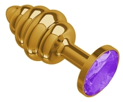 Золотистая пробка с рёбрышками и фиолетовым кристаллом - 7 см. - фото, цены
