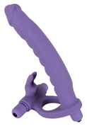 Фиолетовая насадка на пенис для двойной стимуляции Los Analos - 16 см. - фото, цены
