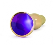 Золотистая анальная пробка с фиолетовым кристаллом - 14 см. - фото, цены