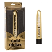 Золотистый классический вибратор Naughty Bits Gold Dicker Personal Vibrator - 19 см. - фото, цены