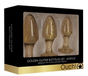 Набор из 3 золотистых анальных пробок Acrylic Goldchip Butt Plug Set - фото, цены