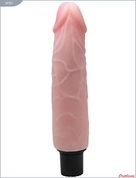 Телесный вибратор с розовой головкой из ультраскин - 20 см. - фото, цены