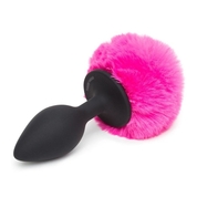 Черная анальная пробка с розовым хвостом Large Bunny Tail Butt Plug - фото, цены