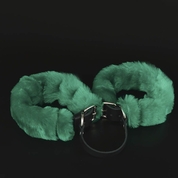 Черные кожаные наручники со съемной зеленой опушкой - фото, цены