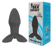 Черный анальный вибростимулятор Sex Expert с ограничителем - 9 см. - фото, цены