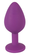 Фиолетовая анальная пробка с кристаллом - 8 см. - фото, цены