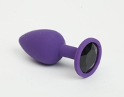 Фиолетовая анальная пробка с черным стразом - 7,6 см. - фото, цены
