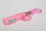 Розовый вибратор с изогнутой головкой и ротацией - 21,5 см. - фото, цены