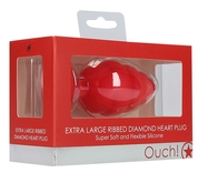 Красная анальная пробка Extra Large Ribbed Diamond Heart Plug - 9,6 см. - фото, цены