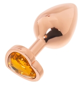Золотистая анальная пробка Oyo с желтым кристаллом-сердцем - 7,3 см. - фото, цены
