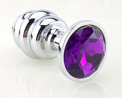 Серебристая рифлёная пробка с фиолетовым кристаллом - 9 см. - фото, цены