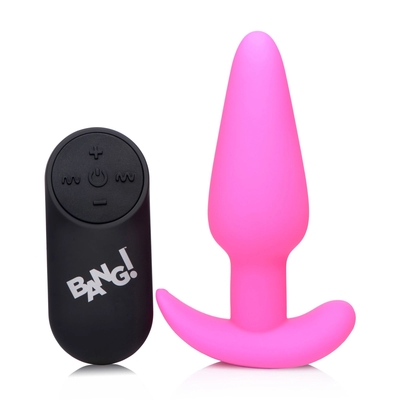 Розовая анальная вибропробка с пультом ду 21x Remote Control Vibrating Silicone Butt Plug - 10,4 см. - фото, цены