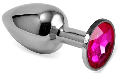 Серебристая гладкая анальная пробка с розовым кристаллом - 7,5 см. - фото, цены