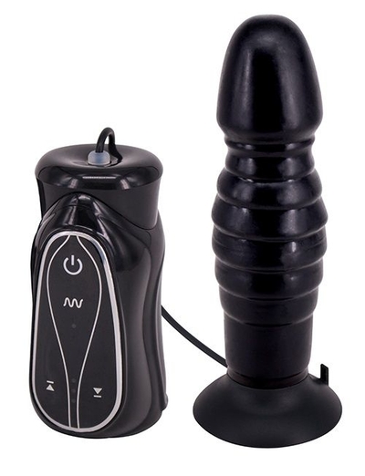 Чёрный анальный вибратор на присоске Pleasure Thrust - 14 см. - фото, цены