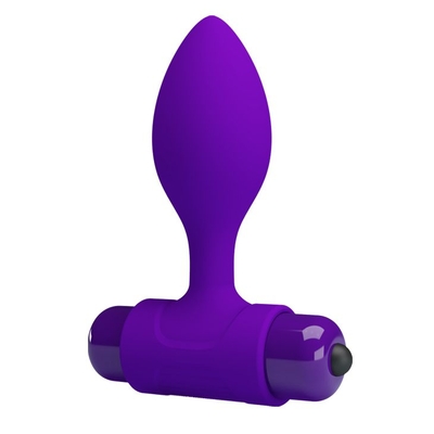 Фиолетовая анальная пробка с мощной вибрацией Vibra - 8,6 см. - фото, цены
