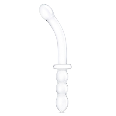 Изогнутый стеклянный фаллоимитатор 12’’ Girthy Ribbed G-Spot Glass Dildo With Handle Grip Double Ended - 30 см. - фото, цены