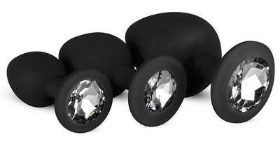Набор из 3 черных анальных пробок со стразами Diamond Plug Set - фото, цены