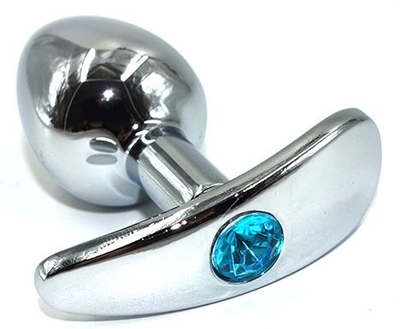 Серебристая анальная пробка для ношения из нержавеющей стали с голубым кристаллом - 8 см. - фото, цены