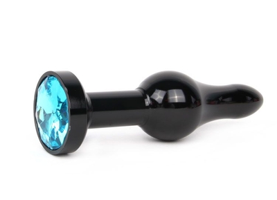 Удлиненная шарикообразная черная анальная втулка с голубым кристаллом - 10,3 см. - фото, цены