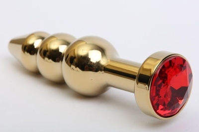 Золотистая анальная ёлочка с красным кристаллом - 11,2 см. - фото, цены
