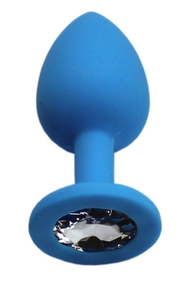 Голубая анальная пробка с прозрачным кристаллом - 7,4 см. - фото, цены
