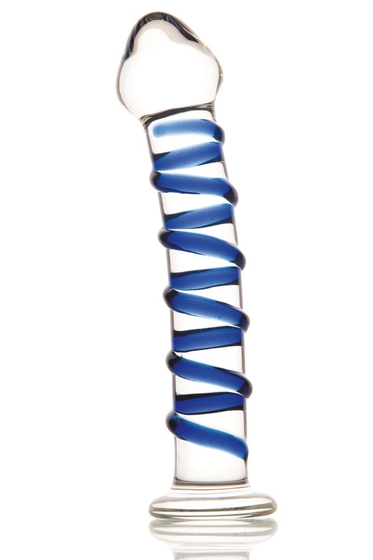 Фаллоимитатор из стекла с синей спиралью - 18 см. - фото, цены