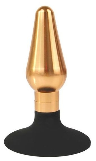 Золотисто-черная конусовидная анальная пробка - 9 см. - фото, цены
