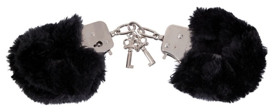 Черные меховые наручники Love Cuffs Black - фото, цены