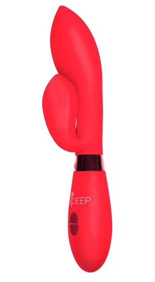 Красный вибратор Gina с клиторальным отростком - 20 см. - фото, цены