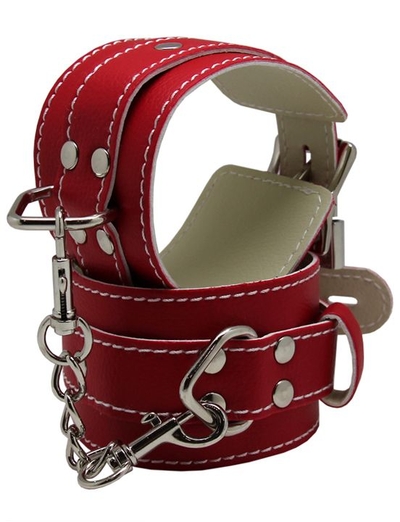 Красные регулируемые наручники с фиксацией на карабинах - фото, цены