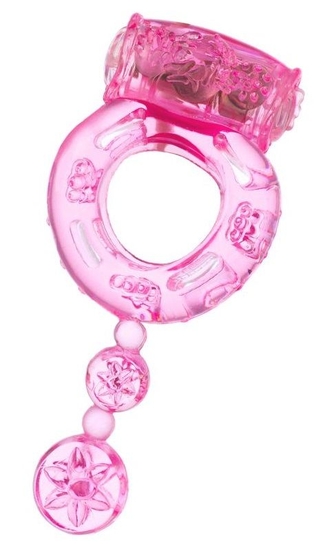 Розовое эрекционное кольцо с вибратором и хвостом - фото, цены
