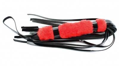 Черная лаковая плеть с красной меховой рукоятью - 44 см. - фото, цены