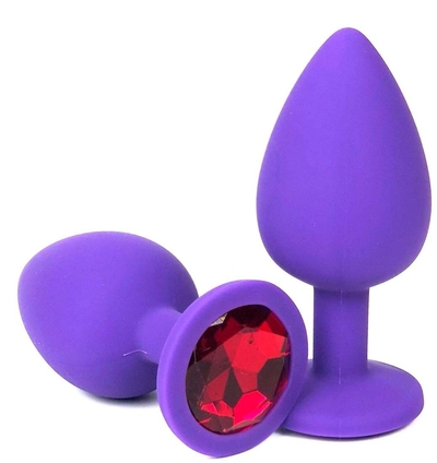 Фиолетовая анальная пробка с красным кристаллом - 8 см. - фото, цены