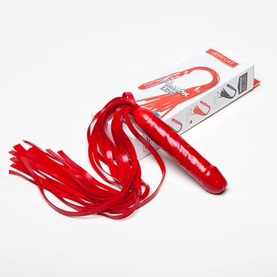 Красная резиновая плеть с ручкой-фаллосом - 55 см. - фото, цены