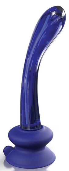 Синий стеклянный стимулятор Icicles №89 с силиконовой присоской - 18 см. - фото, цены