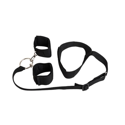 Черный ошейник с длинной лентой и отстегивающимися наручниками - фото, цены